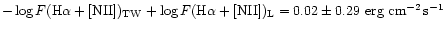 $-\log F({\rm H}\alpha+[{\rm NII}])_{\rm TW}+\log F({\rm H}\alpha+[{\rm NII}])_{\rm L} = 0.02 \pm 0.29~\rm erg~cm^{-2}\,s^{-1}$