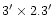 $3'\times 2.3'$