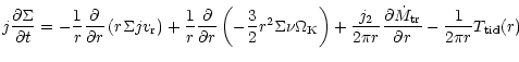 $\displaystyle j \frac{\partial \Sigma}{\partial t} = - \frac{1}{r} \frac{\parti...
...\frac{\partial \dot{M}_{\rm tr}}{\partial
r} - \frac{1}{2 \pi r} T_{\rm tid}(r)$