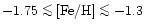 $-1.75 \la {\rm [Fe/H]} \la -1.3$