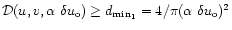 ${\cal D}(u,v,\alpha ~ \delta u_{{\rm o}}) \ge d_{{\rm min}_1}=4/\pi(\alpha~ \delta u_{{\rm o}})^2$