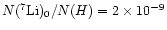 $N(^7{\rm Li})_0/N(H)=2\times 10^{-9}$