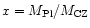 $x=M_{\rm Pl}/M_{\rm CZ}$
