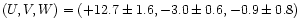 $(U,V,W)=(+12.7\pm1.6,-3.0\pm0.6,-0.9\pm0.8)$