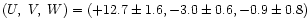 $(U,~V,~W)=(+12.7\pm 1.6,-3.0\pm 0.6,-0.9\pm 0.8)$