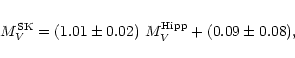 \begin{eqnarray*}M^{{\rm SK}}_V = (1.01\pm 0.02)~ M^{{\rm Hipp}}_V + (0.09\pm 0.08),
\end{eqnarray*}