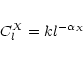 \begin{eqnarray*}C_l^{X} = k l^{-\alpha_X}
\end{eqnarray*}
