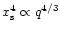 $x_{\rm s}^4 \propto q^{4/3}$