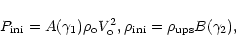 \begin{displaymath}P_{\rm ini}= A(\gamma_{1})\rho_{\rm o}V_{\rm o}^{2},\\
\rho_{\rm ini}=\rho_{\rm ups}B(\gamma_{2}),
\end{displaymath}