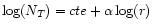$\log(N_T) = cte + \alpha \log(r)$
