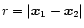 $r=\vert{\vec x}_1-{\vec x}_2\vert$