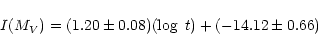 \begin{displaymath}I(M_{V}) = (1.20\pm0.08)(\log~t) + (-14.12\pm0.66)
\end{displaymath}