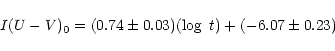 \begin{displaymath}I(U-V)_{0} = (0.74\pm0.03)(\log~t)+(-6.07\pm0.23)
\end{displaymath}
