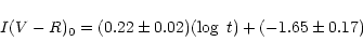 \begin{displaymath}I(V-R)_{0} = (0.22\pm0.02)(\log~t)+(-1.65\pm0.17)
\end{displaymath}