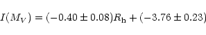 \begin{displaymath}I(M_{V}) = (-0.40\pm0.08)R_{\rm h}+(-3.76\pm0.23)
\end{displaymath}