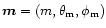 $\vec{m}=(m,\theta_{\rm m},\phi_{\rm m})$
