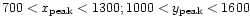 $700<x_{\rm peak}<1300; 1000<y_{\rm peak}<1600$