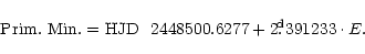 \begin{displaymath}{\rm Prim.~Min.} = {\rm HJD}~~2448500.6277 + 2\fd391233 \cdot E.
\end{displaymath}