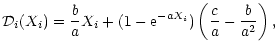 $\displaystyle {\cal D}_i(X_i)=\frac{b}{a}X_i+(1-{\rm e}^{-aX_i})\left(\frac{c}{a}-
\frac{b}{a^2}\right) ,$