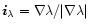 $ {\vec i}_{\lambda}
= \nabla \lambda/\vert\nabla \lambda\vert$
