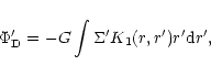 \begin{displaymath}\Phi'_{\rm D} = -G\int \Sigma' K_1(r,r')r'{\rm d}r',
\end{displaymath}