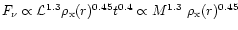 $F_{\nu} \propto
\mathcal{L}^{1.3} \rho_{\rm x}(r)^{0.45} t^{0.4} \propto M^{1.3}~\rho_{\rm
x}(r)^{0.45}$