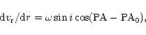 \begin{displaymath}{\rm d}v_{\rm r}/{\rm d}r = \omega \sin i \cos ({\rm PA} - {\rm PA}_0),
\end{displaymath}