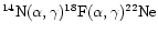 ${\rm ^{14}N(\alpha,\gamma)^{18}F(\alpha,\gamma)^{22}Ne}$