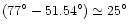 $(77^{\circ}-51.54^{\circ}) \simeq 25^{\circ}$