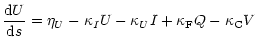 $\displaystyle \frac{{\rm d} U}{{\rm d} s} = \eta_U - \kappa_I U
- \kappa_U I + \kappa_{\rm F} Q - \kappa_{\rm C} V$
