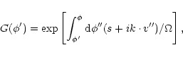 \begin{displaymath}G(\phi') = \exp\left[\int_{\phi'}^{\phi} {\rm d} \phi''
(s + i k\cdot v'')/\Omega \right] ,
\end{displaymath}