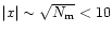 $\vert x\vert\sim\sqrt{N_{\rm m}}<10$