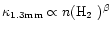 $\kappa_{1.3\rm mm} \propto n(\hbox{$\rm H_{2}$ })^{\beta}$
