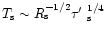 $T_{\rm s} \sim R_{\rm s}^{-1/2}
\taup_{\rm s}^{1/4}$