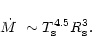 \begin{displaymath}\mbox{$\dot{M}$ }\sim T_{\rm s}^{4.5} R_{\rm s}^{3}.
\end{displaymath}