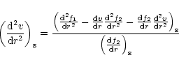 \begin{displaymath}
\left(\frac{{\rm d}^{2}v}{{\rm d}r^{2}}\right)_{\rm s}= \fra...
...rm s}} { \left(\frac{{\rm d}
f_{2}}{{\rm d}r}\right)_{\rm s} }
\end{displaymath}