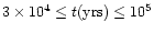 $3 \times 10^{4} \leq t({\rm yrs}) \leq 10^{5}$