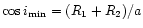 $\cos{i_{{\rm min}}}=(R_{1}+R_{2})/a$