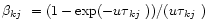 $\beta\mbox{$_{kj}$ }= (1-\exp(-u\tau\mbox{$_{kj}$ }))/(u\tau\mbox{$_{kj}$ })$