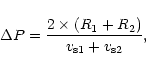\begin{displaymath}\Delta P = \frac{2 \times (R_1 + R_2)}{v_{\rm s1}+v_{\rm s2}},
\end{displaymath}