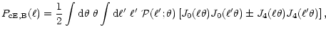 $\displaystyle %
P_{\rm cE,B}(\ell)=
{1\over 2}\int{\rm d}\theta\;\theta
\int{\r...
...\theta){J}_0(\ell'\theta)
\pm{J}_4(\ell\theta){J}_4(\ell'\theta) \right\rbrack,$