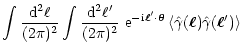 $\displaystyle \int{{\rm d}^2\ell\over (2\pi)^2}
\int{{\rm d}^2\ell'\over (2\pi)...
...vec\theta}
\left\langle \hat\gamma(\vec\ell)\hat\gamma(\vec\ell') \right\rangle$