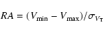 \begin{displaymath}RA=(V_{\min}-V_{\max})/\sigma_{V_{\rm T}}\end{displaymath}