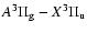 $A^{3}\Pi_{\rm g} -
X^{3}\Pi_{\rm u}$