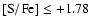 $\rm [S/Fe]\leq +1.78$
