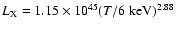 $L_{\rm X}= 1.15\times10^{45}(T/6~\rm keV)^{2.88}$