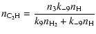 $\displaystyle n_{\rm C_2H}={n_3 k_{-9}n_{\rm H}\over k_9n_{\rm H_2}+k_{-9}n_{\rm H}}$