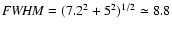 ${\it FWHM}=(7.2^2+5^2)^{1/2}\simeq 8.8$