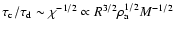 $\tau_{\rm c}/ \tau_{\rm d} \sim \chi^{-1/2} \propto R^{3/2} \rho_{\rm a}^{1/2} M^{-1/2}$