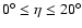 $0^{\circ}\le\eta\le20^{\circ}$